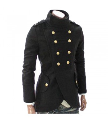 Men Casual Double Breasted Coat Doublju Military Golden Button Coat